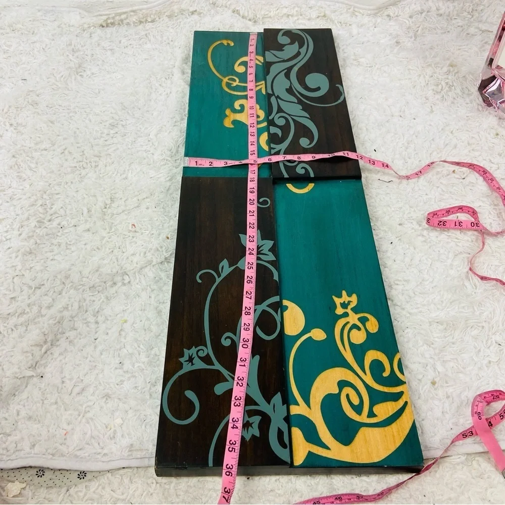 Teal , Gold & brown large 3D rectangle Paisley, floral Wall Art Decor